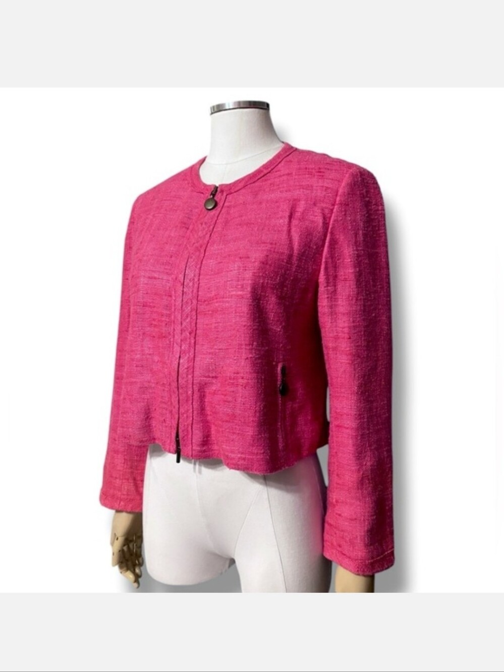 AKRIS PUNTO Pink Raw Silk Short Double Zip Front JacketProduct